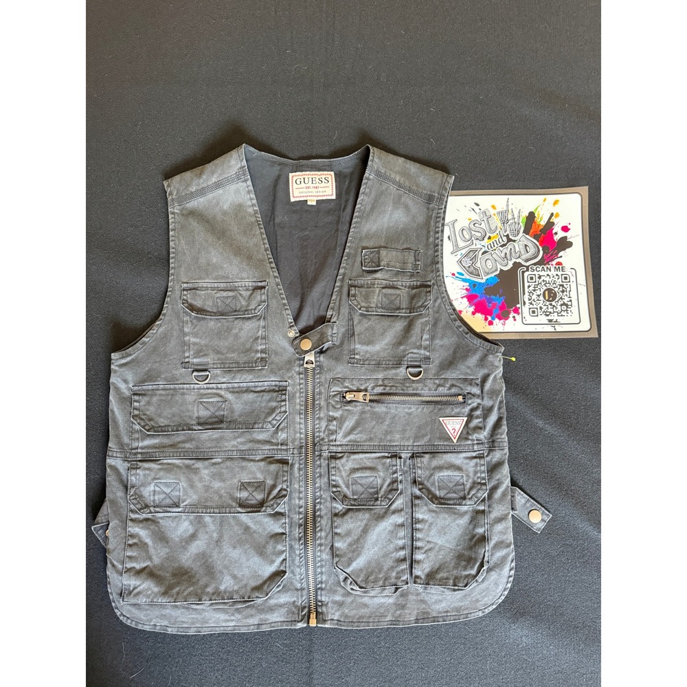 Guess Utility Tactical Vest Mens S Charcoal Grey Excellent Multi-Pocket Cargo